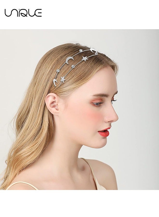 Unique Hair Accessoriess，2 Pcs Alloy Moon Five-pointed Star Headbands Bridal Hair Hoop Wedding Hair Accessories Ornaments for Elegant Women Girls  - Image 4