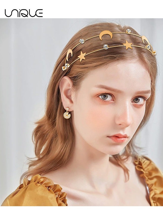 Hair Accessoriess，2 Pcs Alloy Moon Five-pointed Star Headbands Bridal Hair Hoop Wedding Hair Accessories Ornaments for Elegant Women Girls