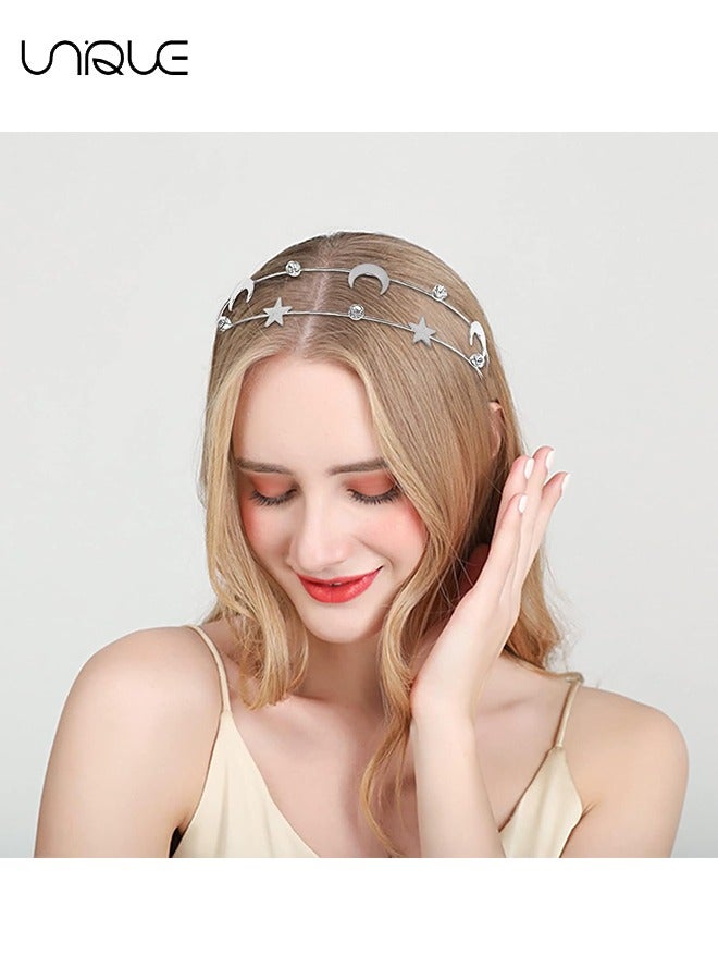 Hair Accessoriess，2 Pcs Alloy Moon Five-pointed Star Headbands Bridal Hair Hoop Wedding Hair Accessories Ornaments for Elegant Women Girls