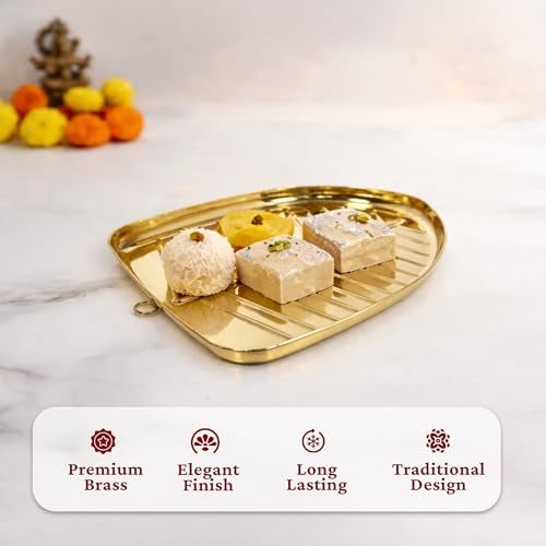 Putrika Brass Banana Leaf Shaped Thali | Handcrafted Kele Ka Patta Plate | Decorative & Functional Serving Tray | Traditional Indian Brass Tableware & Dining Plate - Banana Leaf Thali- (Large) - Image 5