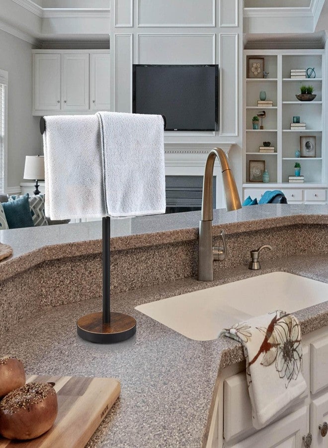 BCOZLUX Towel Holder Stand, Countertop Hand Towel Stand for Bathroom and Kitchen, Free Standing Counter Towel Rack with Weighted Wood Base, Rustic Black and Brown - Image 3