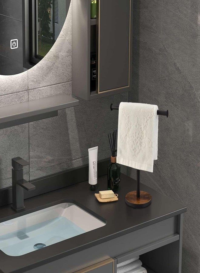 BCOZLUX Towel Holder Stand, Countertop Hand Towel Stand for Bathroom and Kitchen, Free Standing Counter Towel Rack with Weighted Wood Base, Rustic Black and Brown - Image 4