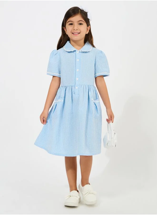 ستايلي Gingham Lace Applique Trim Dress