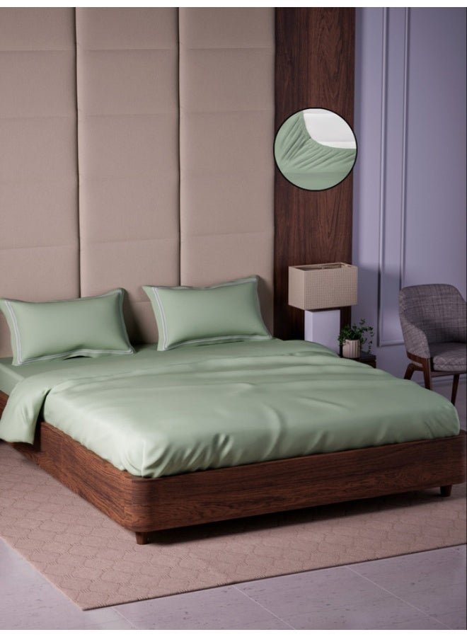 MULBERRY LIVING 100% Cotton - 500Tc Opulent Hue King Size (180X200 Cms) Fitted Bedsheet With 2 Pillow Covers (50X75 Cm) - Tea Green - Image 2