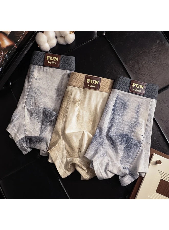 Modal Soft Cotton Denim Style Men's Boxer Briefs Pure Cotton Antibacterial Moisture-resistant Men's Underwear 2XL - Image 3