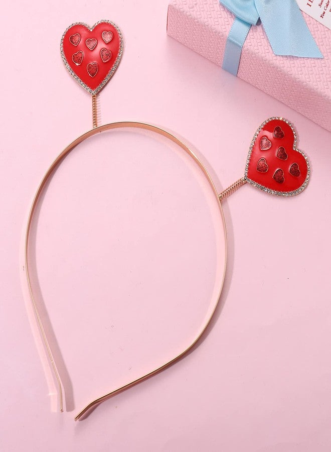 BVGA Valentines Day Headband Sparkling Rhinestone Enamel Heart head Boppers Hairband for women Girls Fashion Trendy Wobbly Love Spring Headband for Holiday Party Hair Hoop Accessory - Image 2