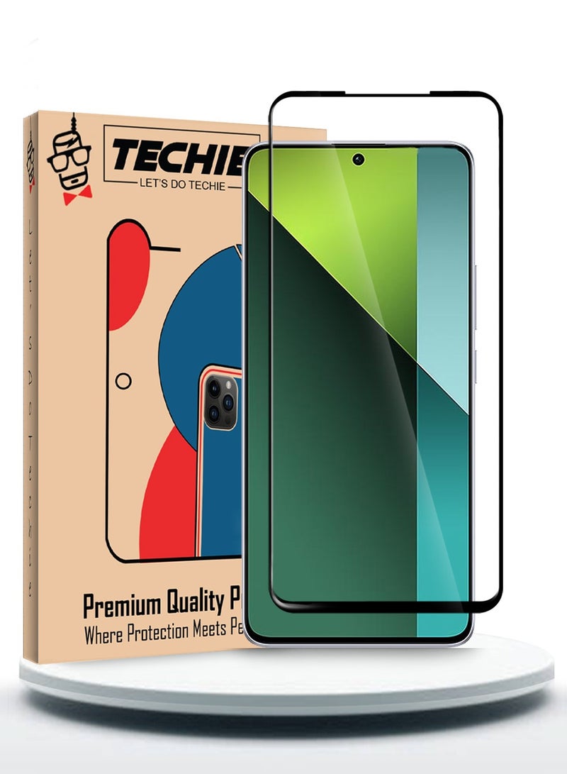 Techie واقي شاشة كامل من الزجاج المقوى عالي الجودة بدرجة صلابة 10H لهاتف Redmi Note 13 Pro - مضاد للخدش ومضاد لبصمات الأصابع ومضاد للفقاعات - Image 1