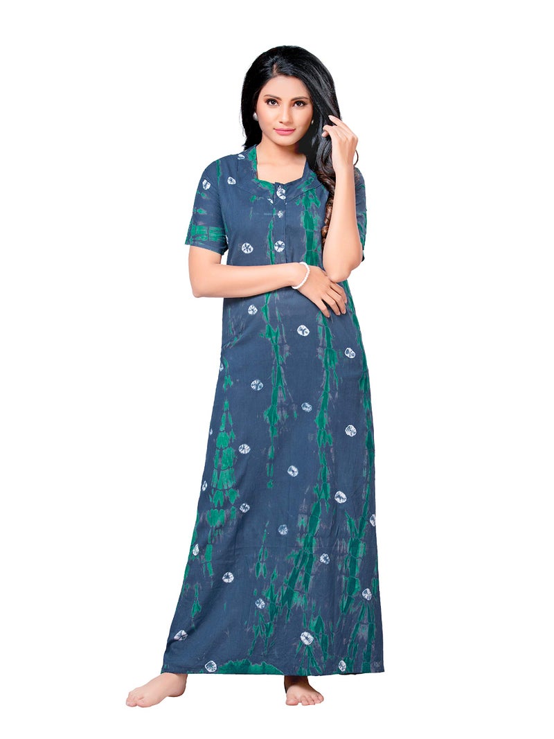 NEGLIGEE Women's Cotton Printed Tie Dye Maxi Nighty (Blue, Free Size) - Image 1
