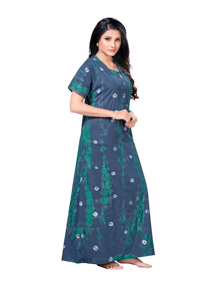 NEGLIGEE Women's Cotton Printed Tie Dye Maxi Nighty (Blue, Free Size) - Image 5