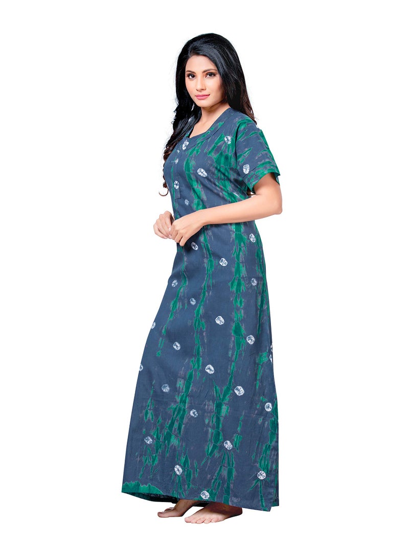 NEGLIGEE Women's Cotton Printed Tie Dye Maxi Nighty (Blue, Free Size) - Image 4