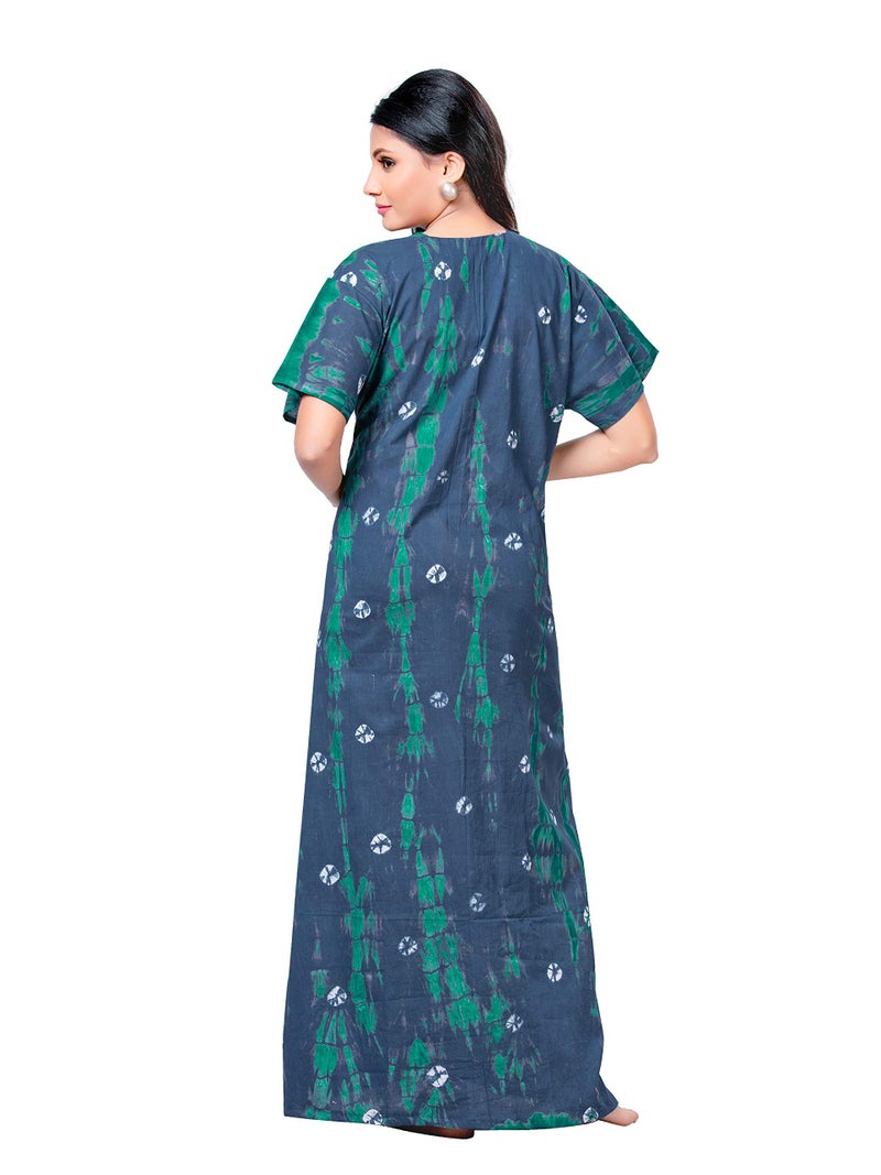 NEGLIGEE Women's Cotton Printed Tie Dye Maxi Nighty (Blue, Free Size) - Image 3