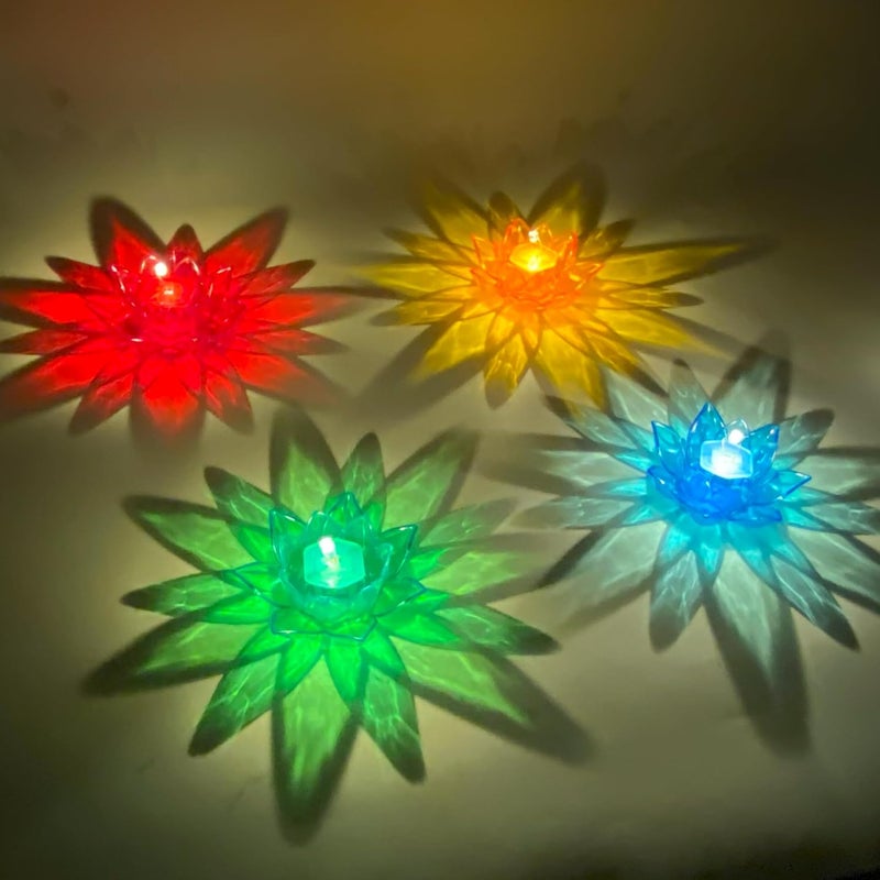 TED TECH 4 Pcs 3D Water Sensor Lotus Reflection Diya Led Lotus Diya Diya Lights Big Reflecting Diya  - Image 2