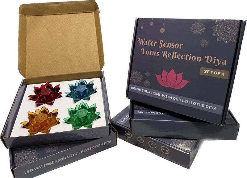 TED TECH 4 Pcs 3D Water Sensor Lotus Reflection Diya Led Lotus Diya Diya Lights Big Reflecting Diya  - Image 4