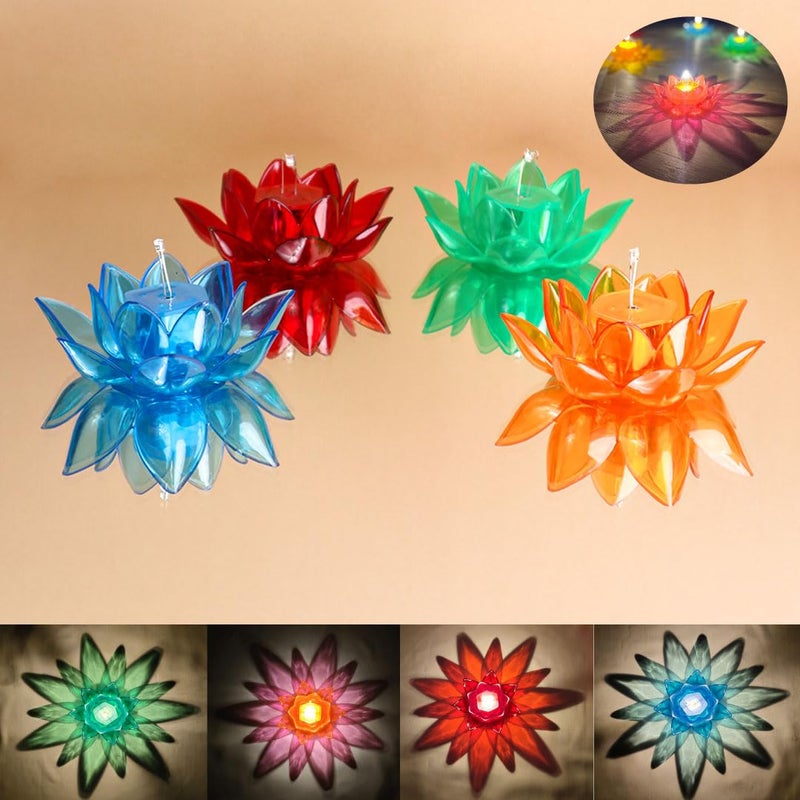 TED TECH 4 Pcs 3D Water Sensor Lotus Reflection Diya Led Lotus Diya Diya Lights Big Reflecting Diya  - Image 1