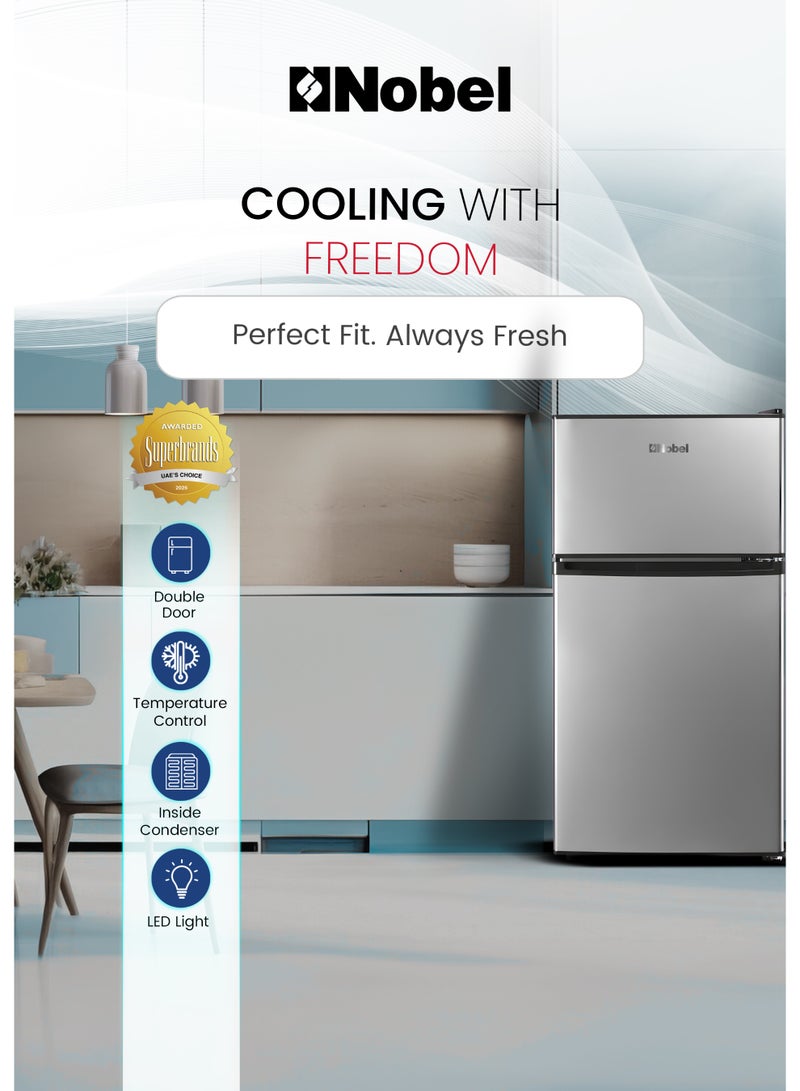 نوبل Double Door Refrigerator 125L Gross / 73L Net Compact Fridge with Vegetable Crisper, LED Light - (1 Year Warranty) 200 W NR125E silver - Image 5