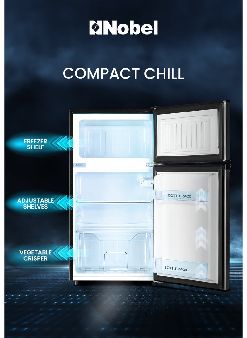 نوبل Double Door Refrigerator 125L Gross / 73L Net Compact Fridge with Vegetable Crisper, LED Light - (1 Year Warranty) 200 W NR125E silver - Image 2