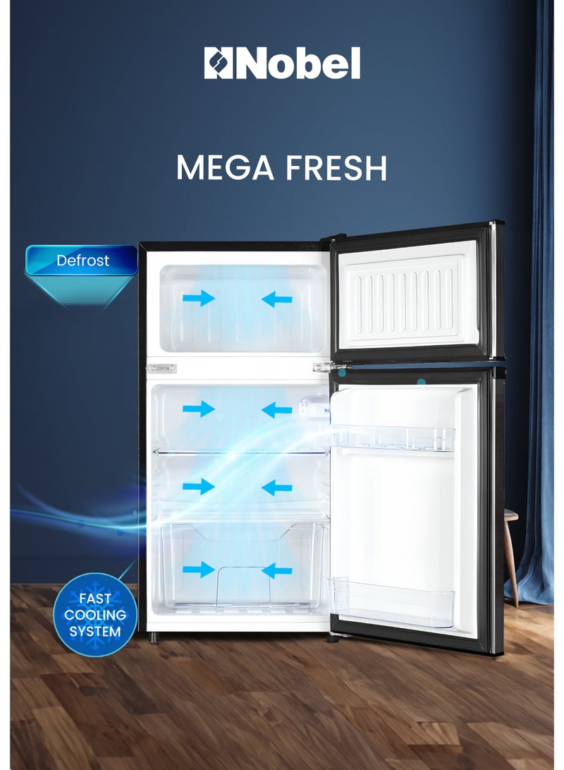 نوبل Double Door Refrigerator 125L Gross / 73L Net Compact Fridge with Vegetable Crisper, LED Light - (1 Year Warranty) 200 W NR125E silver - Image 3