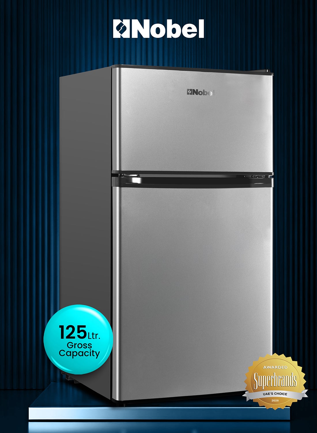 Double Door Refrigerator 125L Gross / 73L Net Compact Fridge with Vegetable Crisper, LED Light - (1 Year Warranty) 200 W NR125E silver