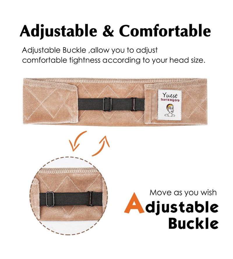 Yuest Grip Band - Lace Front Headband for Secure, Non-Slip Grip and Keeping Wigs in Place - Velvet No-Slip Gripper Accessory for Women, Beige, 2 Pack - Image 3