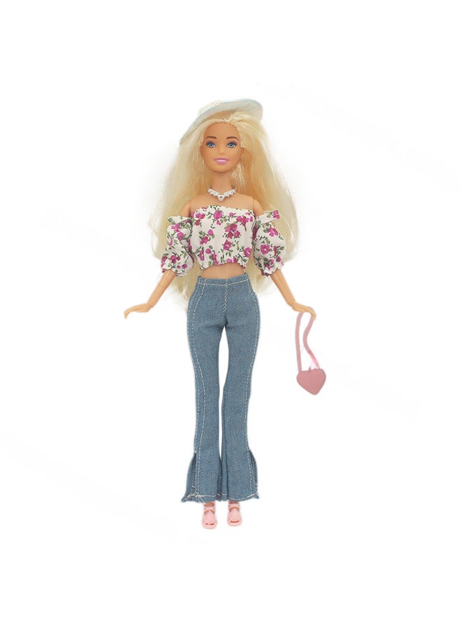 6 Points 30cm Barbie Doll Multiple Colors Available Puff Sleeve Light Mature Style Shorts Trousers Flared Pants-Color:DC 1-6 (complete Set Of Dolls)-Height:About 30cm Doll - Image 1