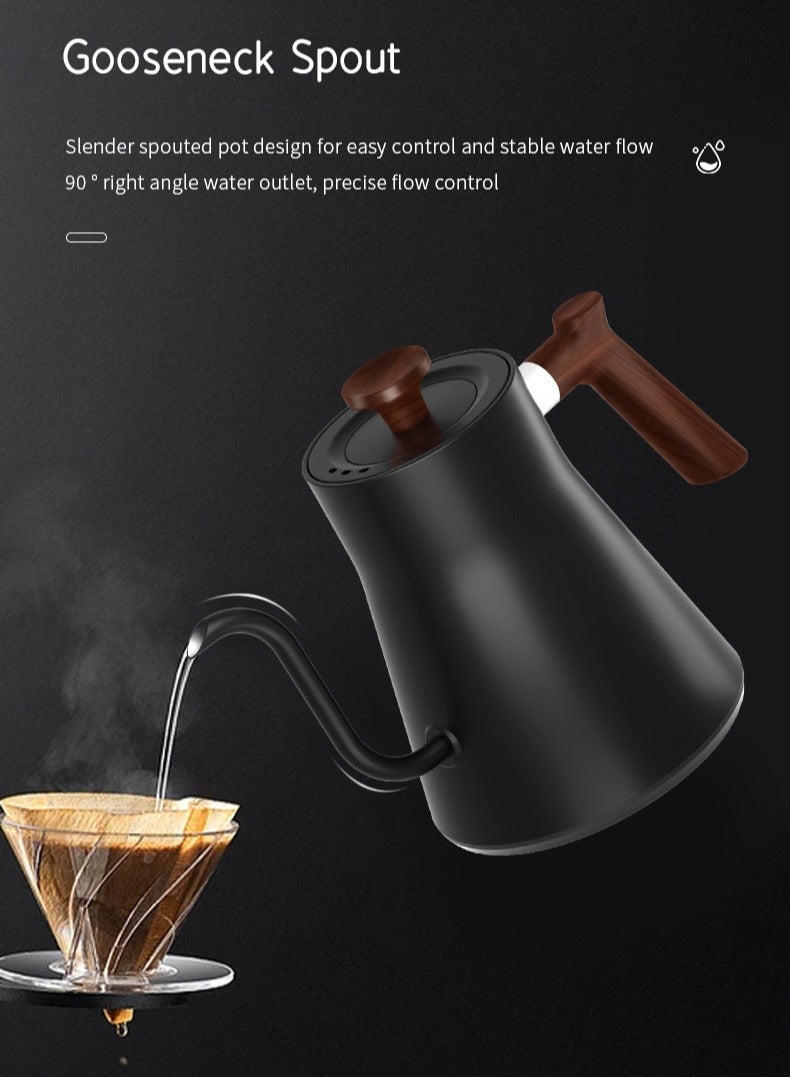 انيوين قهوة كهربائية مع شاشة LCD، غلاية ذات عنق إوزة بقوة 1200 وات وسعة 900 مل، غلاية مياه ساخنة مع تحكم في درجة الحرارة في الوقت الفعلي لصب القهوة والشاي، وعاء تسخين سريع، فولاذ مقاوم للصدأ 304، أسود غير لامع - Image 3