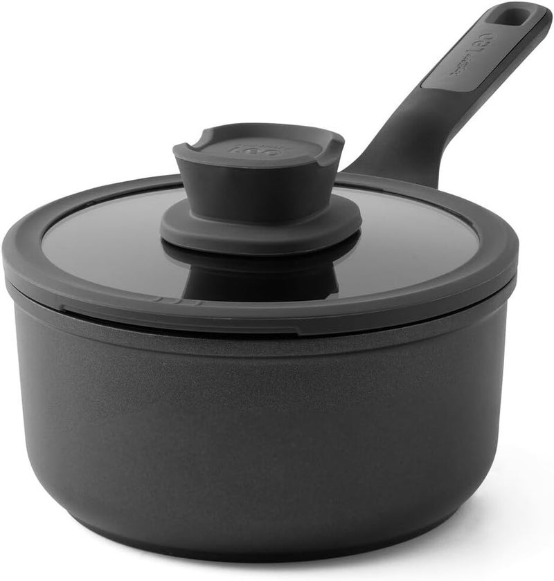 BergHOFF Leo Stone+ Non-stick Ceramic 7in Saucepan 2.1qt. With Glass Lid, Aluminum, CeraGreen, Non-toxic, Long Stay-cool Handle, Silicone Cover, Spoon Rest, Induction Pan - Image 1