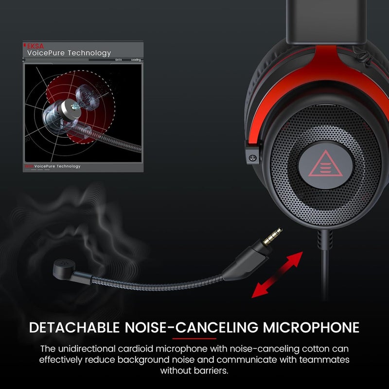 E900 PC Gaming Headset - PS4 Headset Wired Gaming Headphones with Noise Cancelling Microphone, Over-Ear Headphones Compatible with PS5/PS4, Xbox One, PC, Mac, Computer, Laptop (Red) - Image 2
