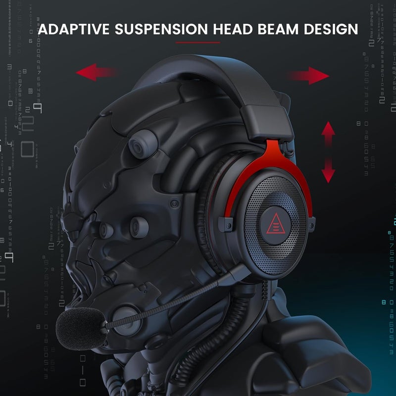 E900 PC Gaming Headset - PS4 Headset Wired Gaming Headphones with Noise Cancelling Microphone, Over-Ear Headphones Compatible with PS5/PS4, Xbox One, PC, Mac, Computer, Laptop (Red) - Image 3