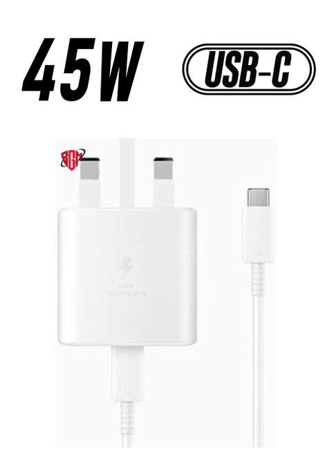 Samsung Original 45W USB-C Tablet and Mobile Phone Wall/Mains Plug Charger Genuine Super Fast Charging 2.0 for Samsung Galaxy Note S10+ and other USB Type C Devices White,