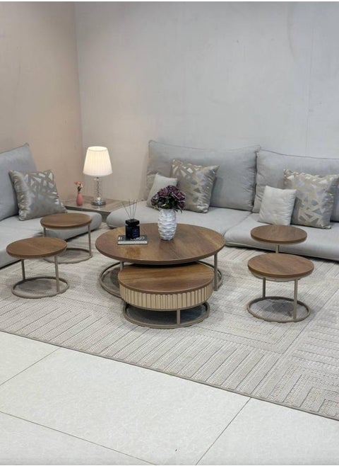 6-Piece Floor Coffee Table Set, Modern Design Round Tables for Living Room