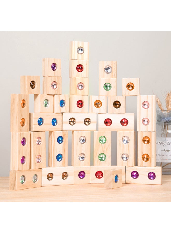 Wooden Large Particle Creative Gem Acrylic Building Blocks Kidsren's Color Cognitive Educational Early Education Wooden Toys - Image 3