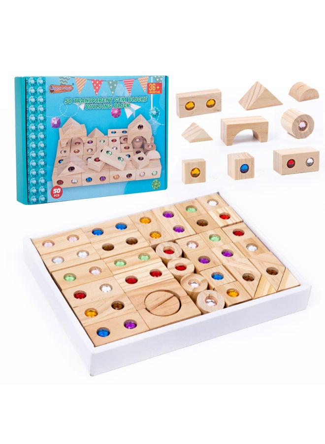 Wooden Large Particle Creative Gem Acrylic Building Blocks Kidsren's Color Cognitive Educational Early Education Wooden Toys - Image 5