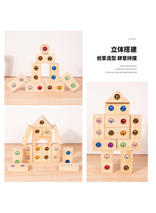 Wooden Large Particle Creative Gem Acrylic Building Blocks Kidsren's Color Cognitive Educational Early Education Wooden Toys - Image 2