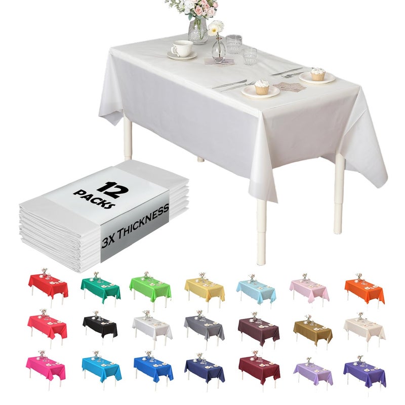 Evershine 12Pack Heavy Duty Plastic Table Covers Tablecloth Reusable Rectangle 54 X 108 White