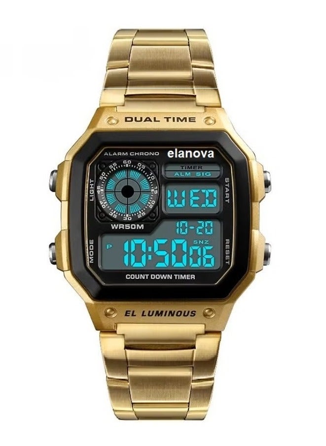 إيلانوفا ساعة يد رقمية للرجال مقاومة للماء بسوار ستانلس ستيل – طراز EL906 - Image 1