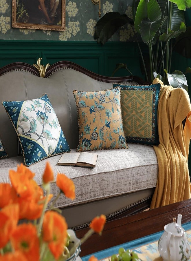 patdrea Designer Classy Throw Pillow Covers 18x18 Inch,Yellow Elegant Velvet Faux Embroidery Vine Floral Pattern,Decorative Square Pillowcases Cushion for Bed Living Room Outdoor Car - Image 5