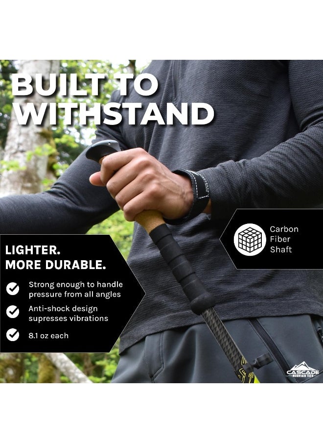 Cascade Mountain Tech Cascade Mountain Tech Trekking Poles - Carbon Fiber Walking or Hiking Sticks with Quick Adjustable Locks  - Image 3