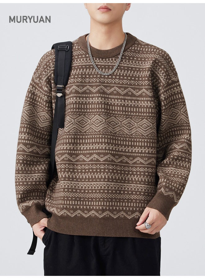 FAIR Isle Jacquard Full Print Knitted Sweater Unisex Style Loose Couple Sweater Coat - Image 3