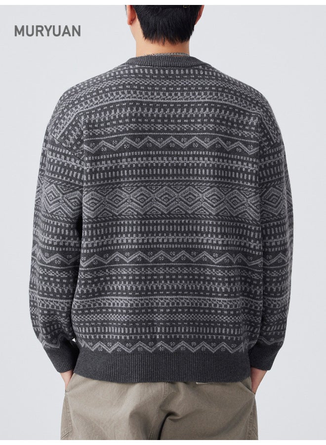 FAIR Isle Jacquard Full Print Knitted Sweater Unisex Style Loose Couple Sweater Coat - Image 2