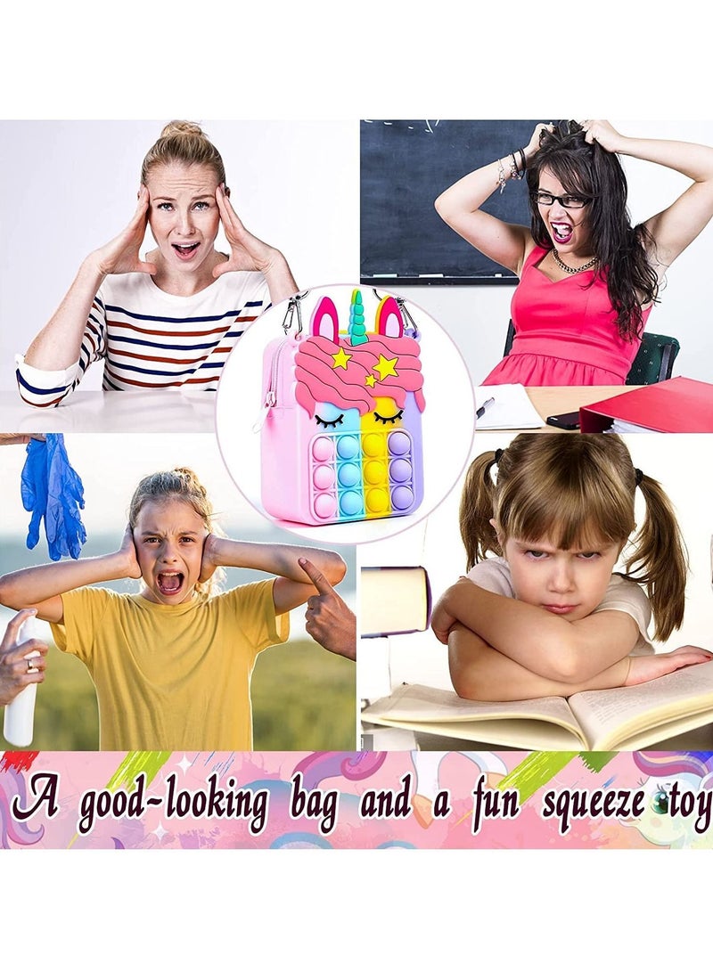 Y&D Colorful Unicorn Shoulder Bag Fidget Toys Pop-in-It Crossbody Handbag for Women Girls Push Bubble Sensory Pop Toy Bag, Silicone Small Purse Relieve Stress Relief - Image 3