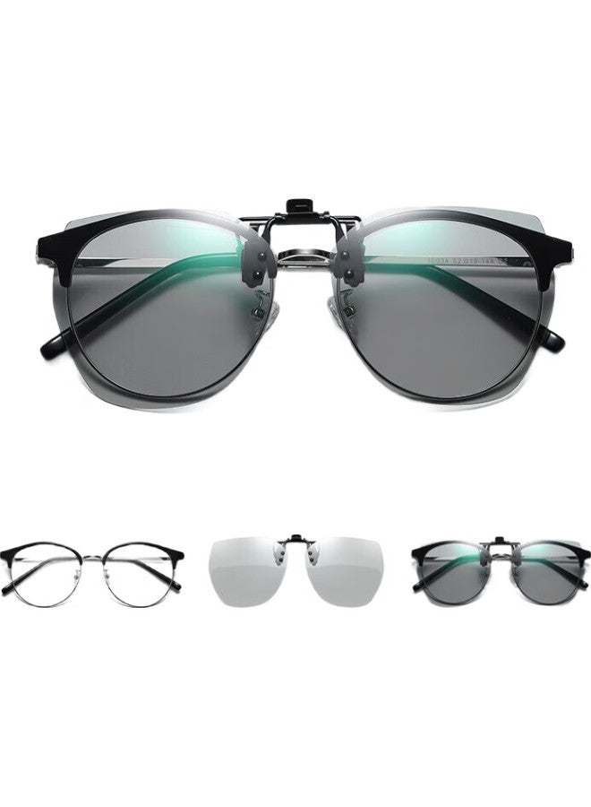 Lovedru Polarized Sunglasses Clip-On, Photochromic Driving Glasses, Myopia Glasses Clip, Uv Protection, High-Definition Polarized, Uv Protection, Polygonal Fishing, Outdoor Clip-On, Photochromic Uv400, Driving Glasses, Driver'S Goggles, Clip-On B-44 - Image 3