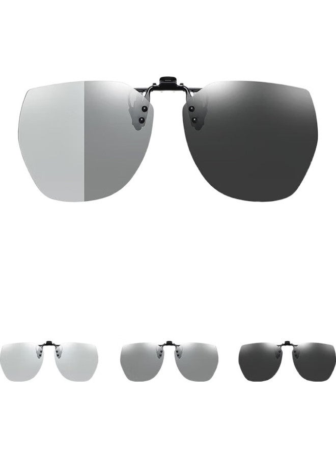 Lovedru Polarized Sunglasses Clip-On, Photochromic Driving Glasses, Myopia Glasses Clip, Uv Protection, High-Definition Polarized, Uv Protection, Polygonal Fishing, Outdoor Clip-On, Photochromic Uv400, Driving Glasses, Driver'S Goggles, Clip-On B-44 - Image 1