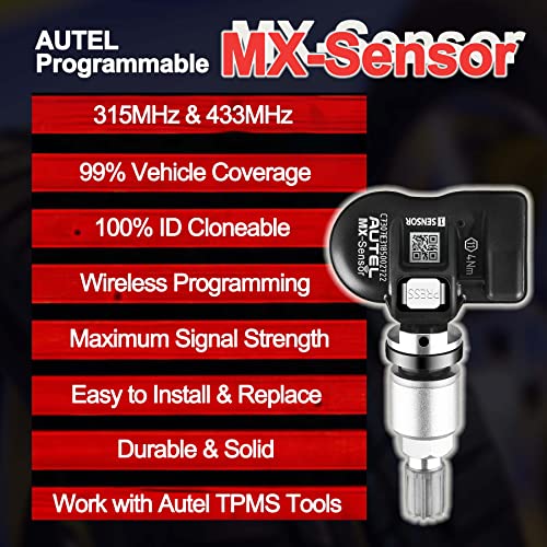 Autel TPMS Sensors, Programmable Mx Sensor for Tire Pressure,315MHz + 433MHz,Press-in OE-Level(4 pcs, Metal valves) Programmed by TS508 TS408 TS508WF TS608 MS906TS ITS600 MS906PRO-TS - Image 2