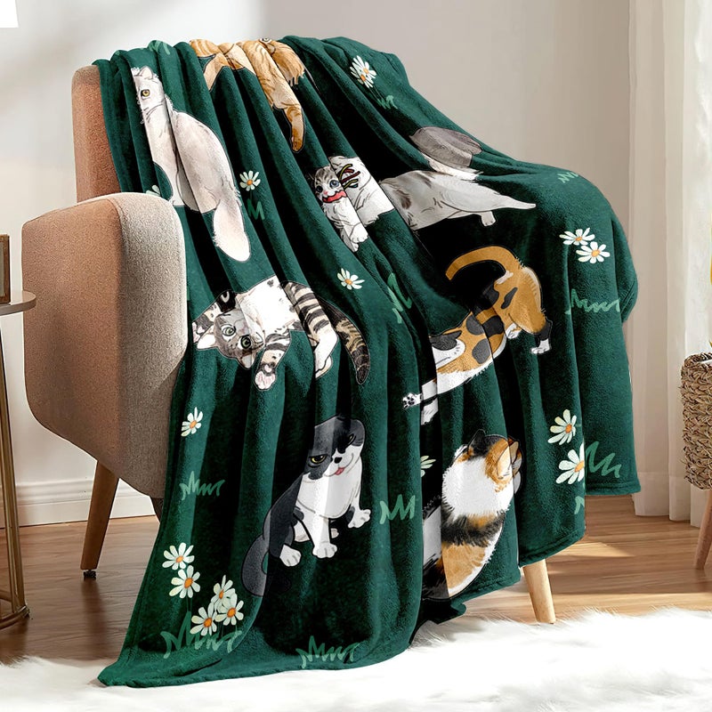 Sviuse Cat Blanket Ultra Soft Flannel Throw Gifts for Cats Lovers Girls Women Mom Green Lovely Kitten Pattern Blankets for Couch Bed Sofa (50"x60", Cat 12) - Image 2