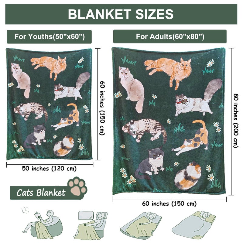 Sviuse Cat Blanket Ultra Soft Flannel Throw Gifts for Cats Lovers Girls Women Mom Green Lovely Kitten Pattern Blankets for Couch Bed Sofa (50"x60", Cat 12) - Image 3