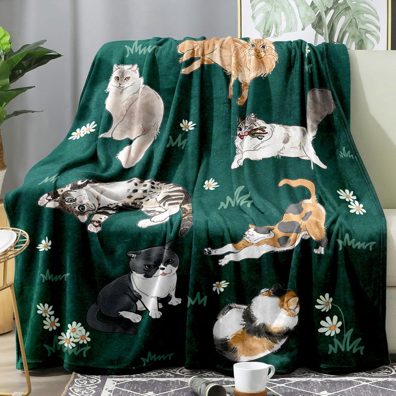 Sviuse Cat Blanket Ultra Soft Flannel Throw Gifts for Cats Lovers Girls Women Mom Green Lovely Kitten Pattern Blankets for Couch Bed Sofa (50"x60", Cat 12) - Image 1