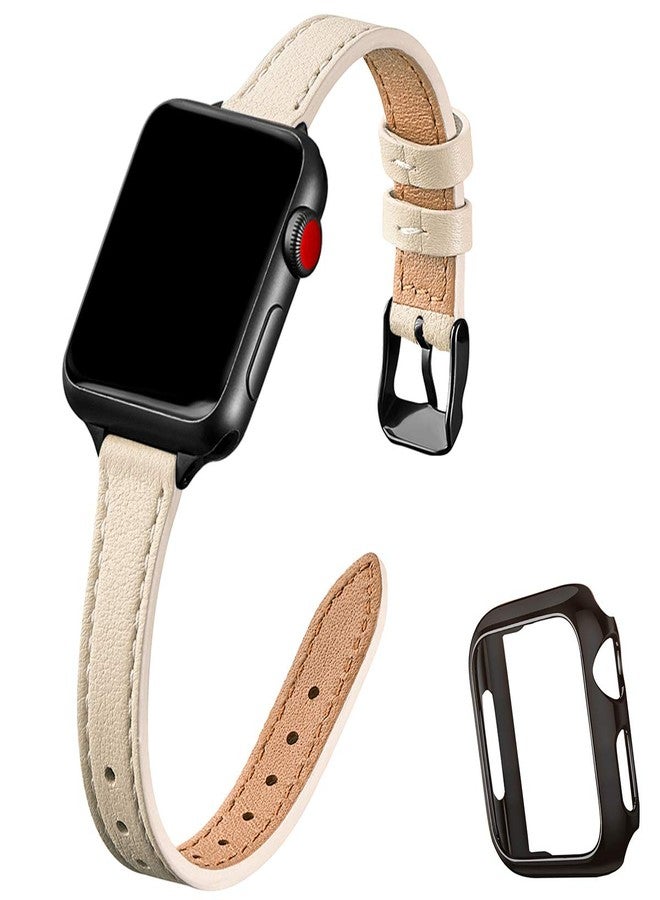 أساور جلدية رفيعة من STIROLL متوافقة مع ساعات Apple Watch مقاس 38 مم، 40 مم، 41 مم، 42 مم (السلسلة 11 و10)، سوار معصم رفيع من الجلد الطبيعي عالي الجودة لساعات iWatch SE 9 8 7 6 5 4 3 2 1 (بيج أسود) - Image 1