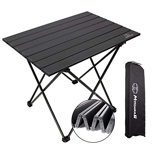 MSSOHKAN Camping Table Folding Portable Camp Side Table Aluminum Lightweight Carry Bag Beach Outdoor Hiking Picnics BBQ Cooking Dining Kitchen Black Medium - Image 1