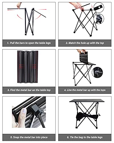 MSSOHKAN Camping Table Folding Portable Camp Side Table Aluminum Lightweight Carry Bag Beach Outdoor Hiking Picnics BBQ Cooking Dining Kitchen Black Medium - Image 5