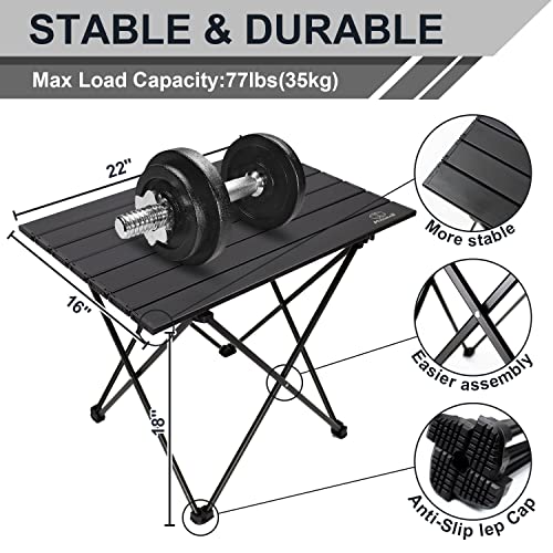 MSSOHKAN Camping Table Folding Portable Camp Side Table Aluminum Lightweight Carry Bag Beach Outdoor Hiking Picnics BBQ Cooking Dining Kitchen Black Medium - Image 2
